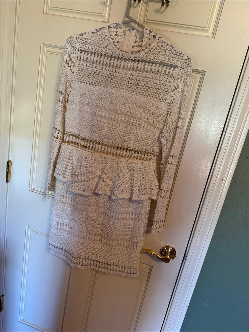 Long Sleeve Ivory Crochet Peplum Dress
